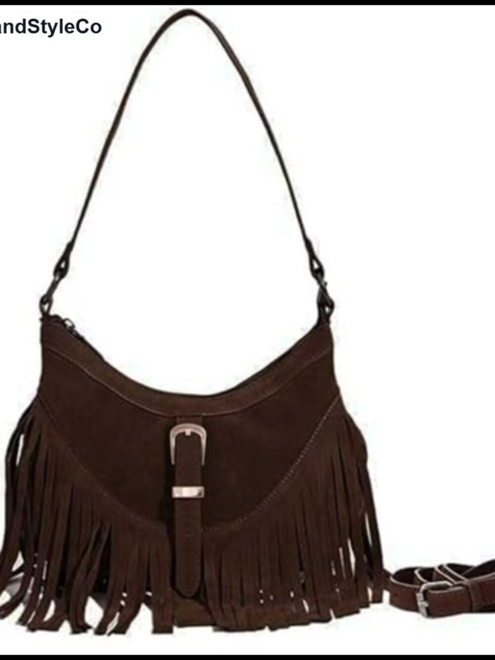 Vegan Leather Western Fringe Crossbody Bag with Tassel and Wrist Strap
